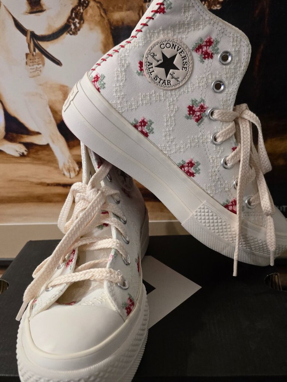 Converse Chuck Taylor All Star Lift Platform High Cross Stitch Rose Womens 10